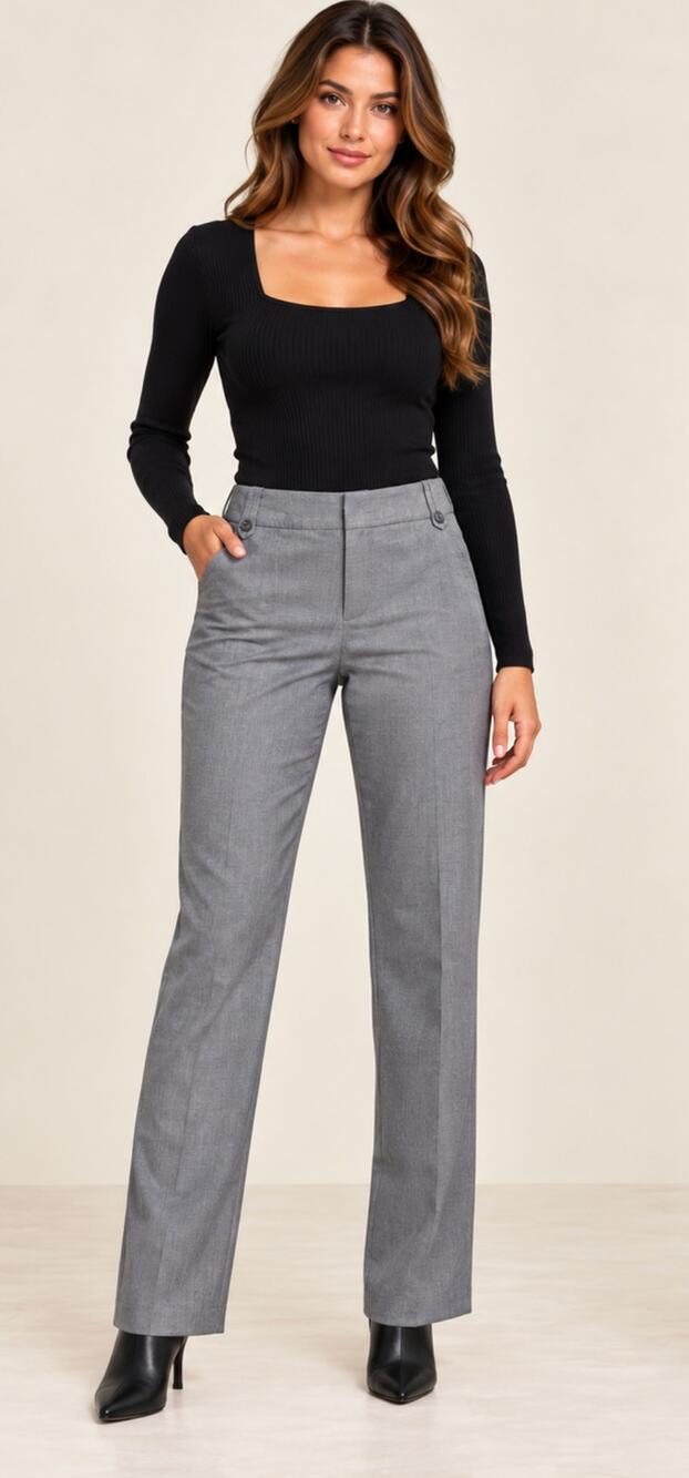 Liquid Milano Gray Herringbone Straight Leg Trousers Sz 8 NWT $176